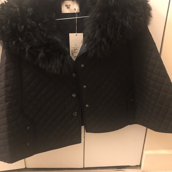 COPY - Becken Quilted Cotton and Shearling Capelet - Picture 7 of 8